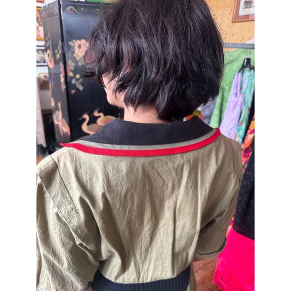 Vintage 80s Olive Green Ribbed Waist Collared Midi Dress Size 7 Medium - Picture 7 of 9